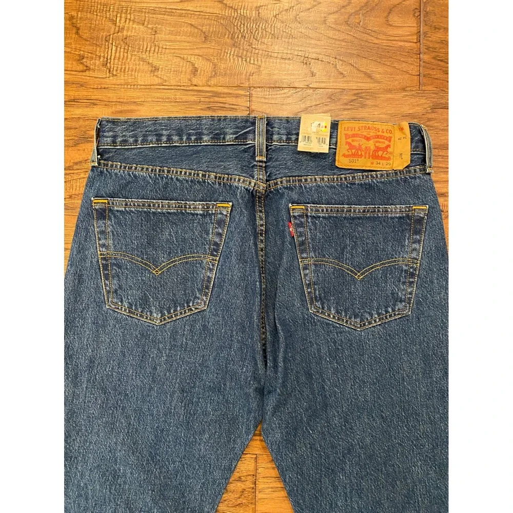 Levis 501 Original Fit Mens Jeans 34x29 Medium Wash Blue Denim Button Fly NEW